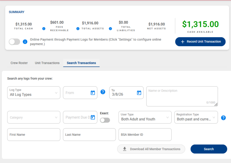 Payment Logs - Scoutbook Knowledge Base