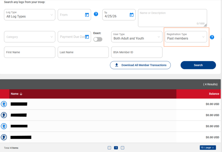 Payment Logs - Scoutbook Knowledge Base